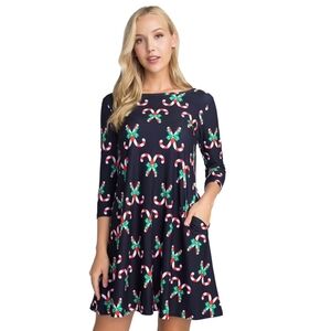 💟 Iconoflash Festive Candy Cane Print Long Sleeve Dress Small